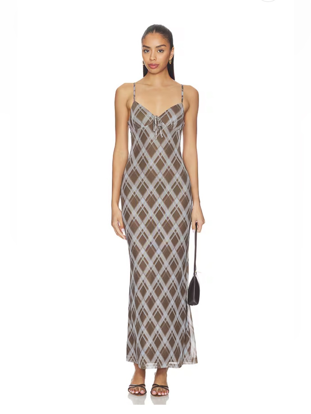 REVOLVE x ALL THE WAYS Plaid Spaghetti-Strap Maxi Dress in Brown and Light Blue